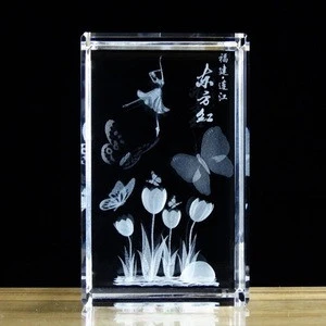 Wholesale 3d laser crystal crafts with tulip flowers for home decorations