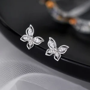Wholesale 925 Sterling Silver Animal Cute Fashion Fine Jewelry 14k 18K Gold Plated Zircon Butterfly Stud Earrings