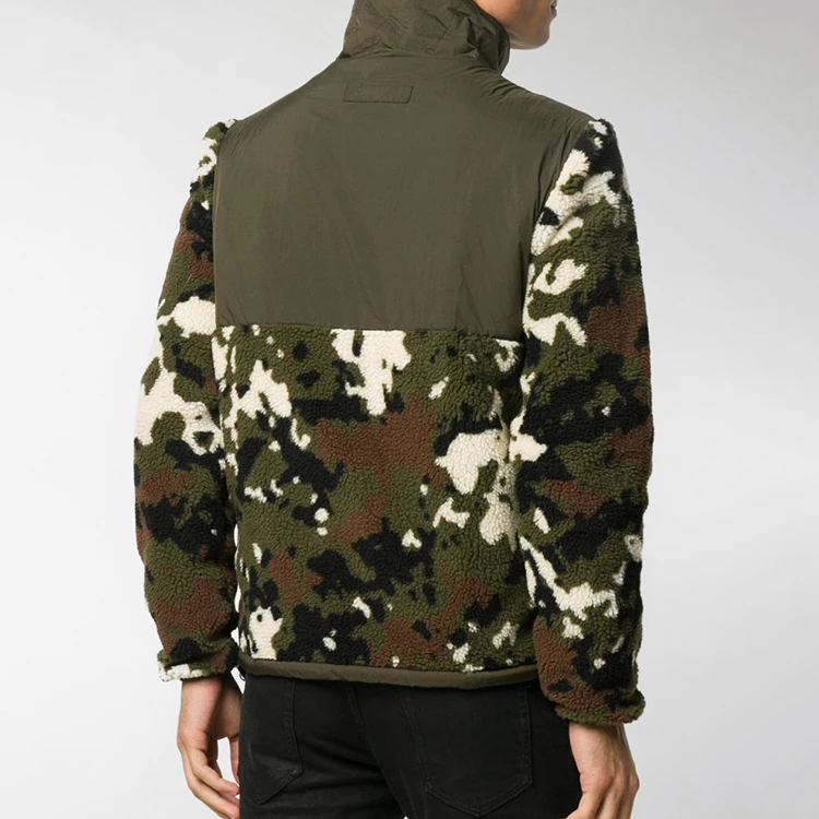 wholesale camo printing designer faux fur custom fleece green reversible camouflage army jacket