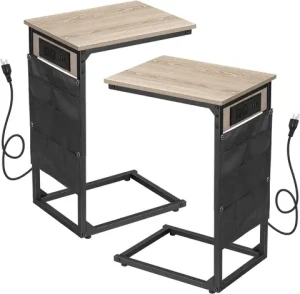 Wholesale Charging Station Side Table Set of 2 Metal Frame USB Ports C Shaped End Table c end table