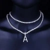 wholesale custom alphabet cubic zirconia diamond tennis A-Z letter initial necklace