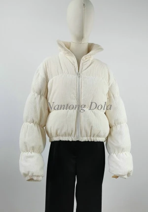 Wholesale High Quality Customizable   Stretch Corduroy puffer   jacket women