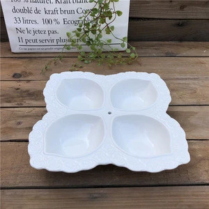 wholesale hight quantity 4 compartment ceramic plate with embossed decoration