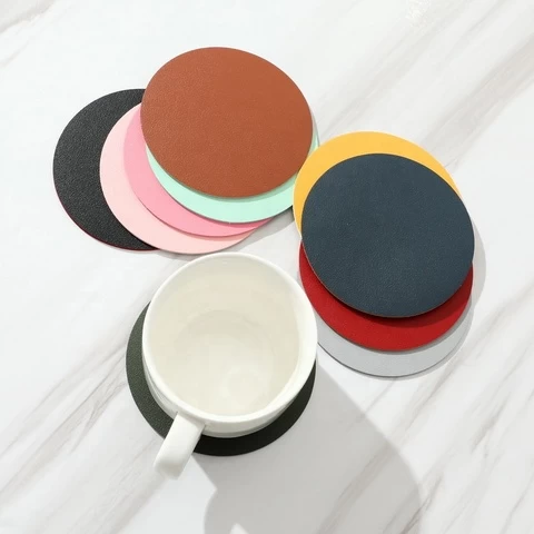 Wholesale INS Simple Leather PVC Tea Coaster Double Layer Waterproof Round Home Hotel Insulation Pad Can Add LOGO