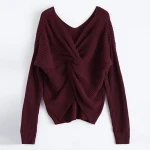 Wholesale Loose Pullover Long Sleeve Wide Deep V Neck Cheap Sweater for Women