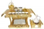Wholesale Metal Gold Ethiopian Rekebot Coffee Table With Saba Telet Design Tea Coffee Cup Set
