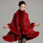 Wholesale new made knitted faux fox fur poncho cape genuine handmade plaid fur shawls