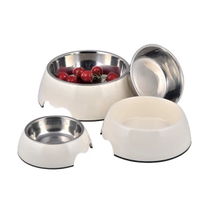 Wholesale round melamine stainless steel slow feed pet cat dog bowl