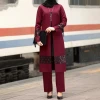 Wholesale Solid Color Malaysia Blouse Latest Design Muslim Tops And Pants Muslim Suits Embroidery Islam Women Muslim Set
