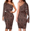 Wholesale Women Off Shoulder Dress Polynesian Tribal One Shoulder With Shawl Hibiscus Flowers Party Club Prom Dresses POD
