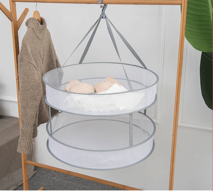 Windproof Clothes Dryer Drying Rack For Sweaters Hanging Laundry Basket Mesh Folding Nets Double Single Layer Washing Basket
