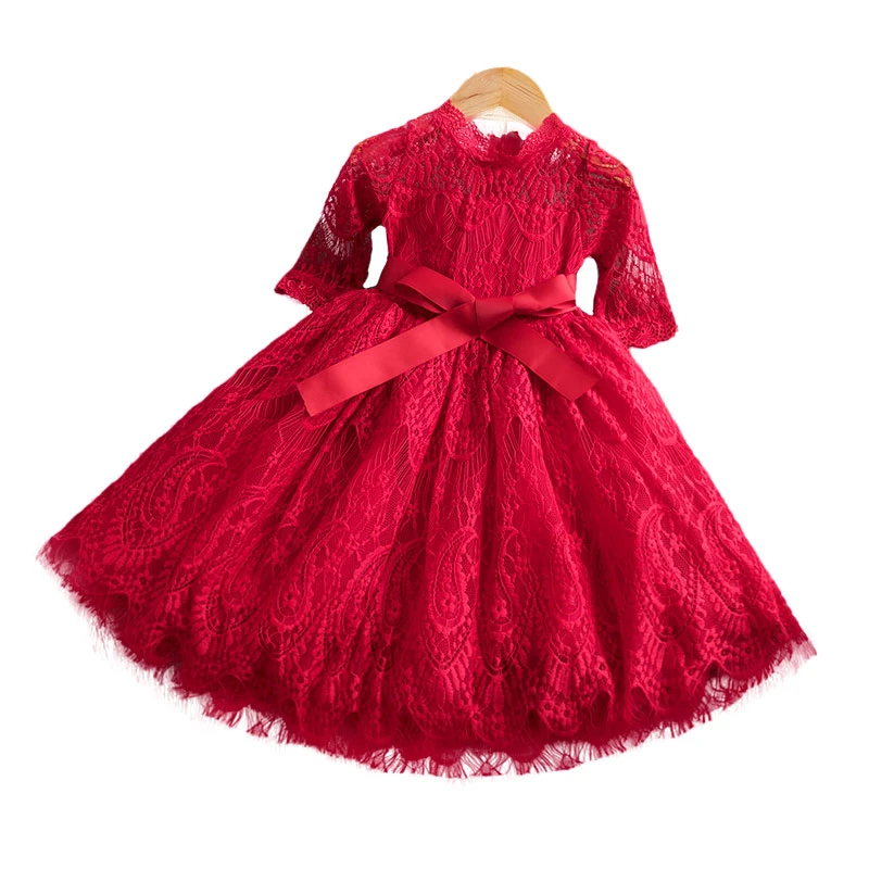 Winter Knitted Chiffon Girl Dress Christmas Party Long Sleeve Children Clothes Kids Dresses