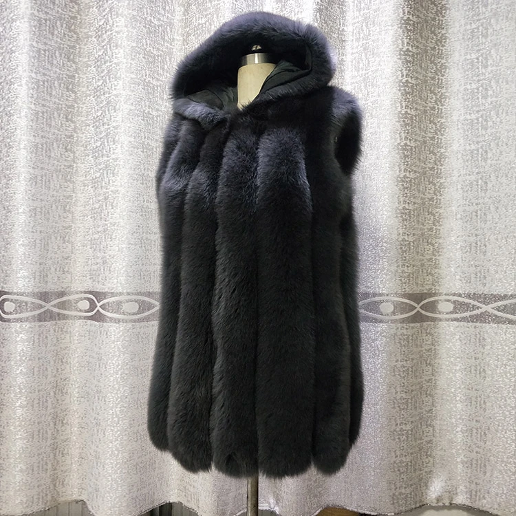 Winter Warm Hooded Real Fox Fur Vest Women Coats