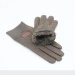 Women motorbike winter wool sheep with fleece lining black alpaca  warm manufacturer ladies gloves