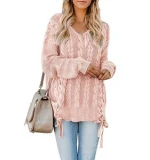 Women's Fashion Color Solid V-neck Wide Neck Pullover Sweater Plus Size
