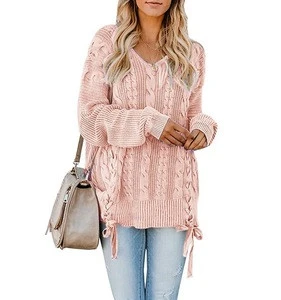 Women&#039;s Fashion Color Solid V-neck Wide Neck Pullover Sweater Plus Size