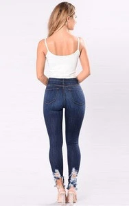 Womens Classic High Waist Butt Lift Stretch Ripped Hole Women Pants Skinny Denim Ladies Jeans