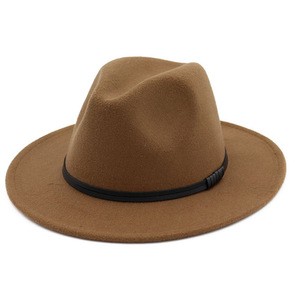 Womens Classic Wide Brim Floppy Panama Hat Belt Buckle Wool Fedora Hat
