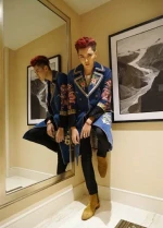New Years Concert Stars Individual Performing Apparel of Long-Style Overcoat in Korean Edition Embroidery