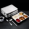 YITIAN School Lunch Box Fast Food 304 Stainless Steel Serving Divided Snack Dinner Plate Tray 5 Compartments Section With Lid