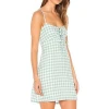 YL OEM hot sale cheap sage green gingham dress with front keyhole cut-out and tie design