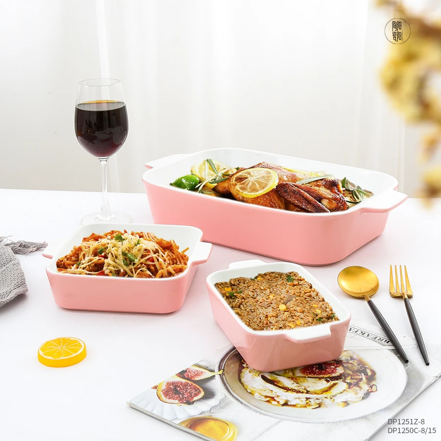 YumiPLUS Custom rectangular set of 3 baking pans set special ceramic baking dishes set for cooking chicken spaghetti