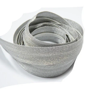 Zip Custom Silk Decorative Tape Zippers With Golden Coil Teeth No.5 Nylon Silver Spiral Zipper For Formal Dress