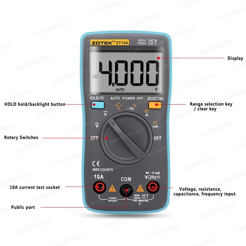 ZOTEK ZT101 Mini Pocket Automatic Range Digital Multimeter 6000 Counts AC/DC Voltage Current Tester