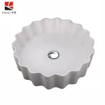 flower shaped white counter top mounted solid surface washbasin