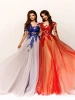 Elegant Prom Dress With Illusion Long Sleeves Applique Tulle Women Evening Wear Gown scoop A line Red Evening bride gown
