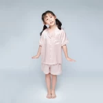 Custom 100% mulberry silk children's pajamas dress set Children's long-short sleeved home set