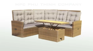 RECLINER PE RATTAN SOFA WITH LIFT UP-TABLE