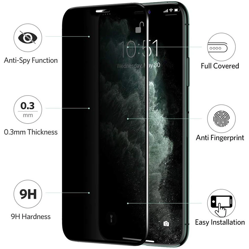 0.3Mm 2.5D  Clear Anti-Fingerprint For Iphone Anti Privacy Tempered Glass Screen Protector Film
