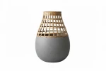 Gray ceramic vase with square woven bamboo slats