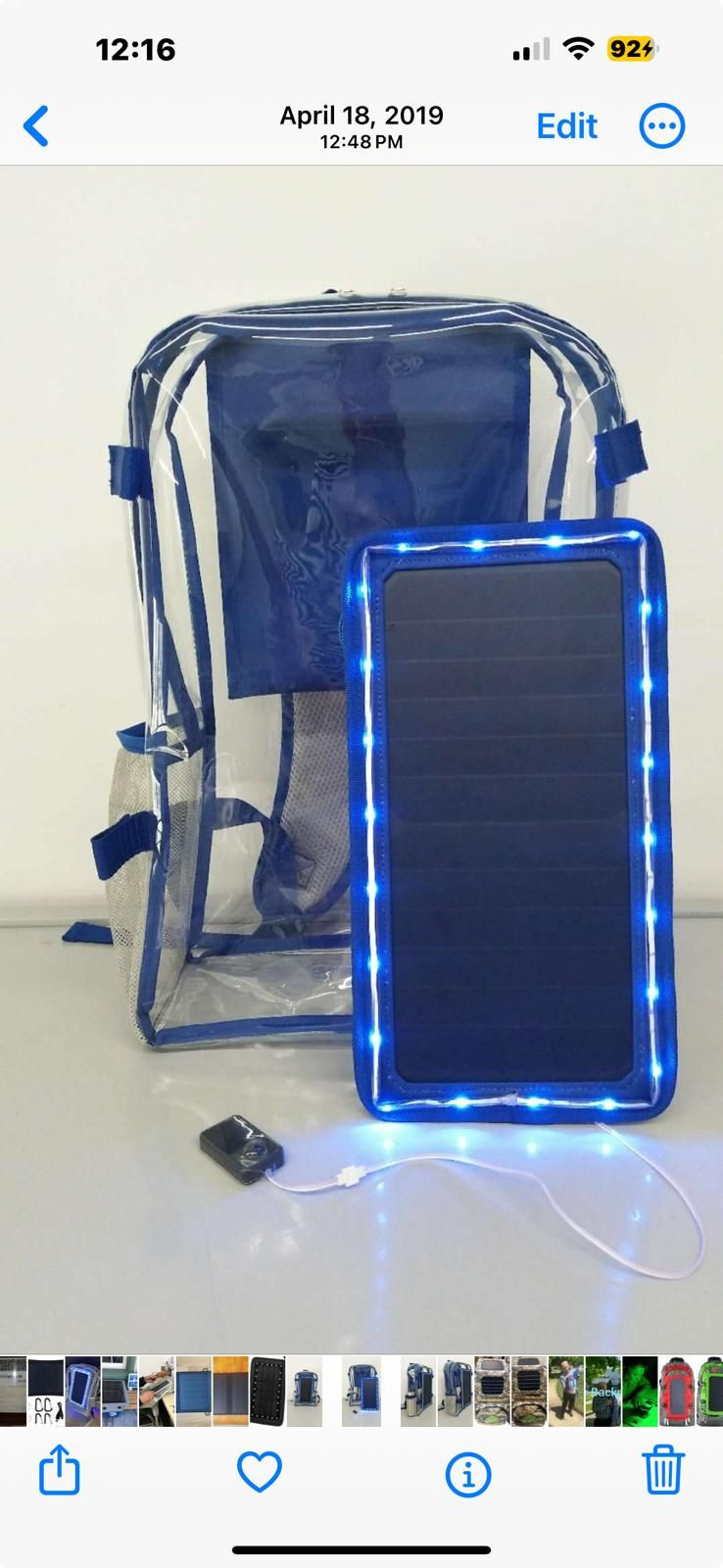 Buy Solar Clear Backpack With Led Lights from Sunbatt, USA | Tradewheel.com