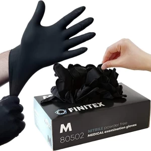 FINITEX - Black Nitrile Disposable Gloves, 5mil, Powder-free, Medical Exam Gloves Latex-Free (Medium)