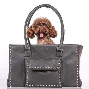 Customized black pu faux leather women luxury pet carrier