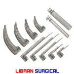 Fiber Optic Laryngoscope Set - 9 Stainless Steel Blades (Straight & Curved) with 2 LED Handles | ENT | Anesthesia Instr