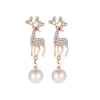New Animal Earrings Christmas Shiny Diamond Earrings Temperament Pearl Fawn Earrings