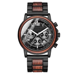 Wooden hand watches men luxury fashion black waterproof three eyes six pointers watch