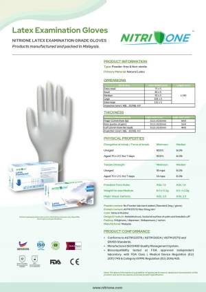 NitriOne Latex Powder Free Examination Gloves CE EN455 FDA510K