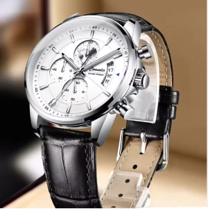 New Luxury Automatic Mens Watch Leather Band Calendar Quartz Sport Design Luminous Waterproof Men's Reloj Hombre Dial P