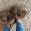 100% fluffy fox fur slipper  wholesale fashion lady fur slippers raccoon fur slippers
