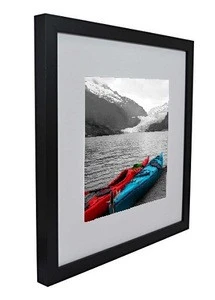12x12 Square Wood Picture Frame, Matted to Fit Pictures 8x8 or 12x12 Without Mat (Black)