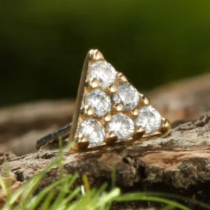 14K Solid Yellow Gold Threadless Pave CZ Triangle Top Ends Body Piercing Jewelry