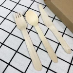 160mm Biodegradable Eco-Friendly Disposable Wooden Travel Cutlery Set Tableware Set Wood Fork Spoon Knife