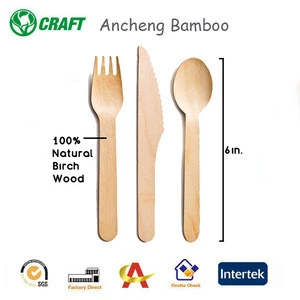 200 pcs/set disposable spoon fork set birchwood cutlery