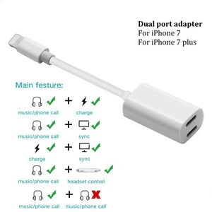 2017 hot double port adapter and splitter with Audio Charge and Sync data cable for iPhone 7/7 plus usb adapter support 10.3