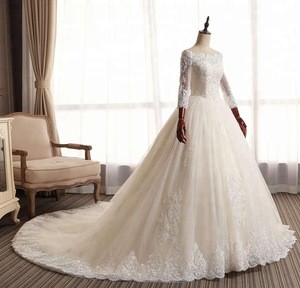 2018 New Style Muslim Luxury Lace Applique Bridal Gown Long Sleeve Wedding Dress