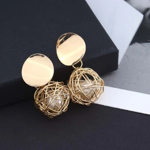 2018 retro geometric earrings simple woven ball imitation pearl metal accessories female jewelry wholesale